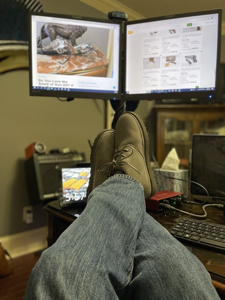 Author's feet on desk