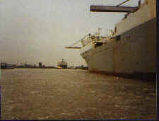 Bow of the American Eagle at Bremerhaven with the ship name visible