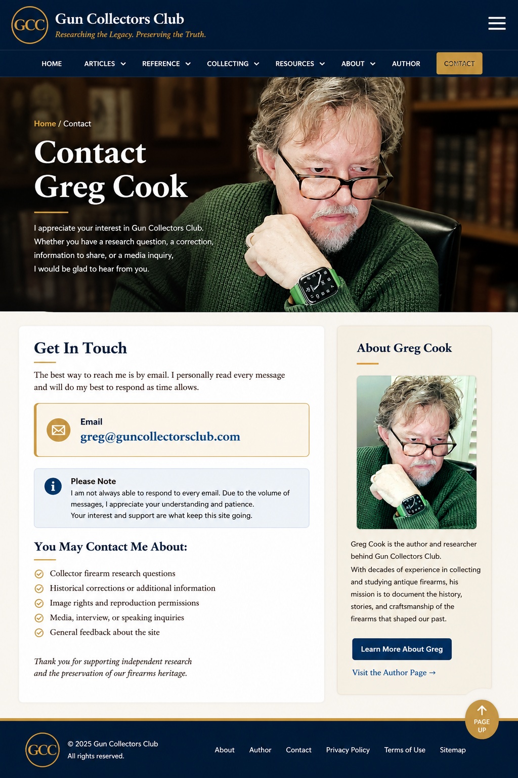 Greg Cook portrait for Gun Collectors Club