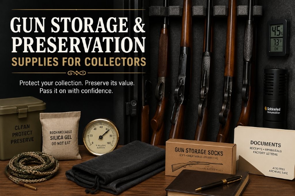 Gun storage and preservation supplies arranged with a collector safe