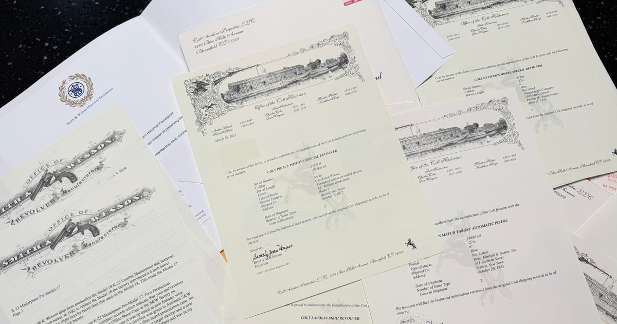 Colt archive letters and Smith & Wesson historical documents