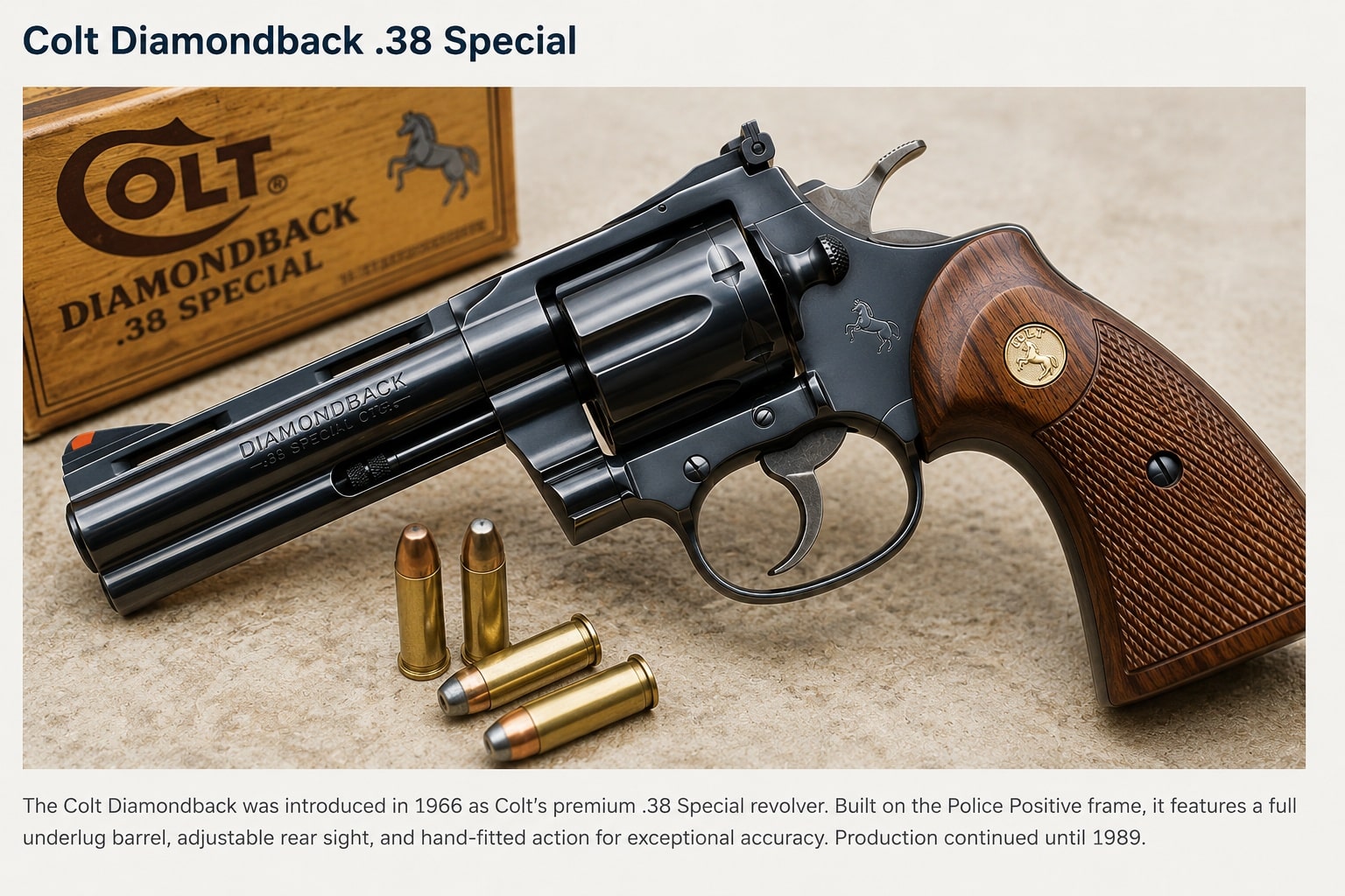 Colt Diamondback .38 Special revolver with box and cartridges