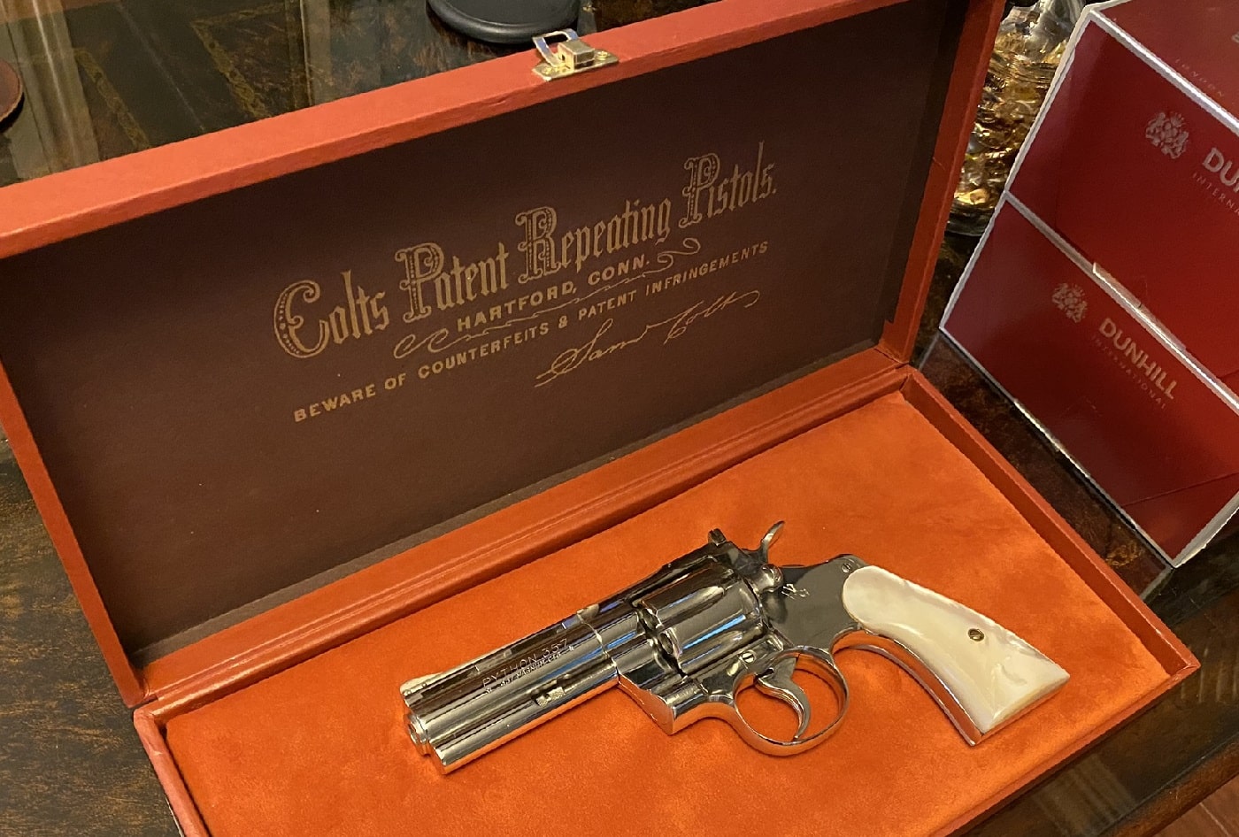 1962 Colt Python .357 Magnum in a display case