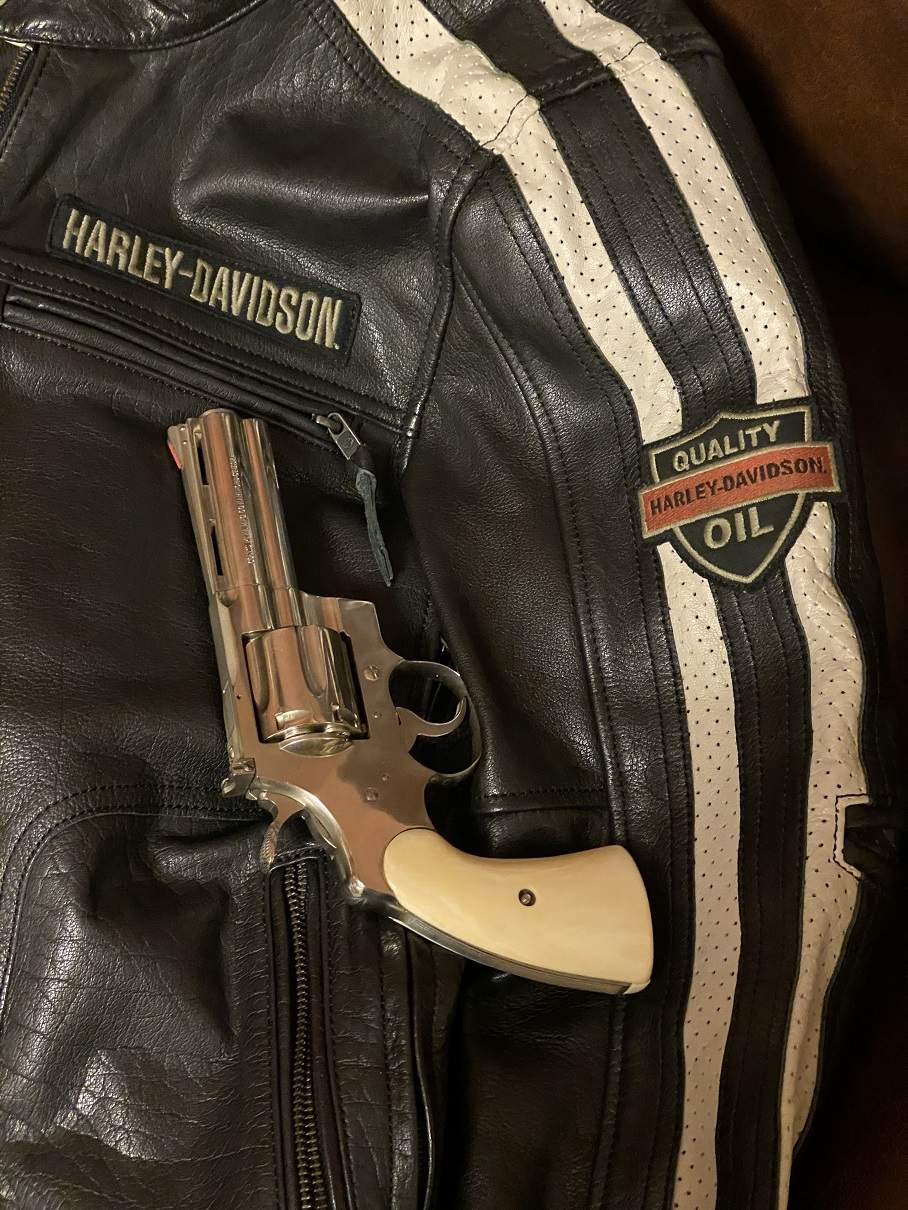 1962 Colt Python on Harley jacket
