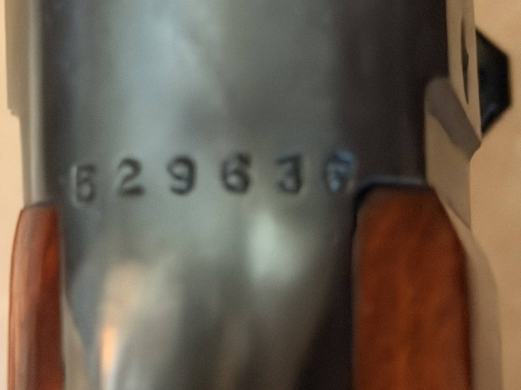 Close-up of Savage Model 99 serial number and caliber markings