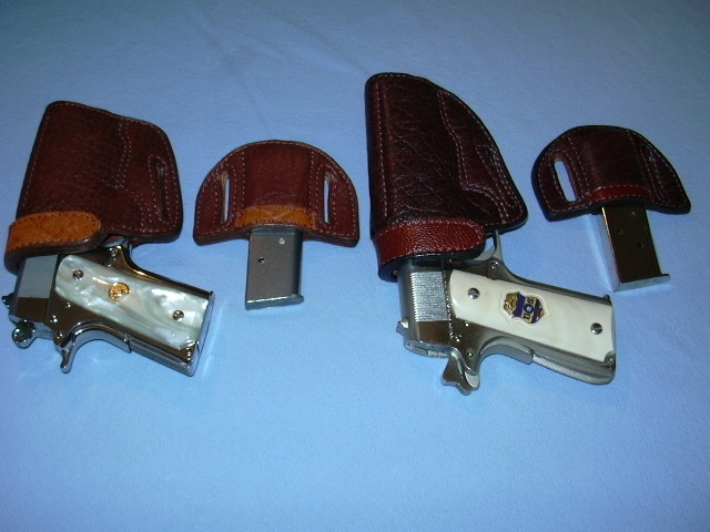 a full size 1911 Colt Government Model and an Officer's Model in their holsters