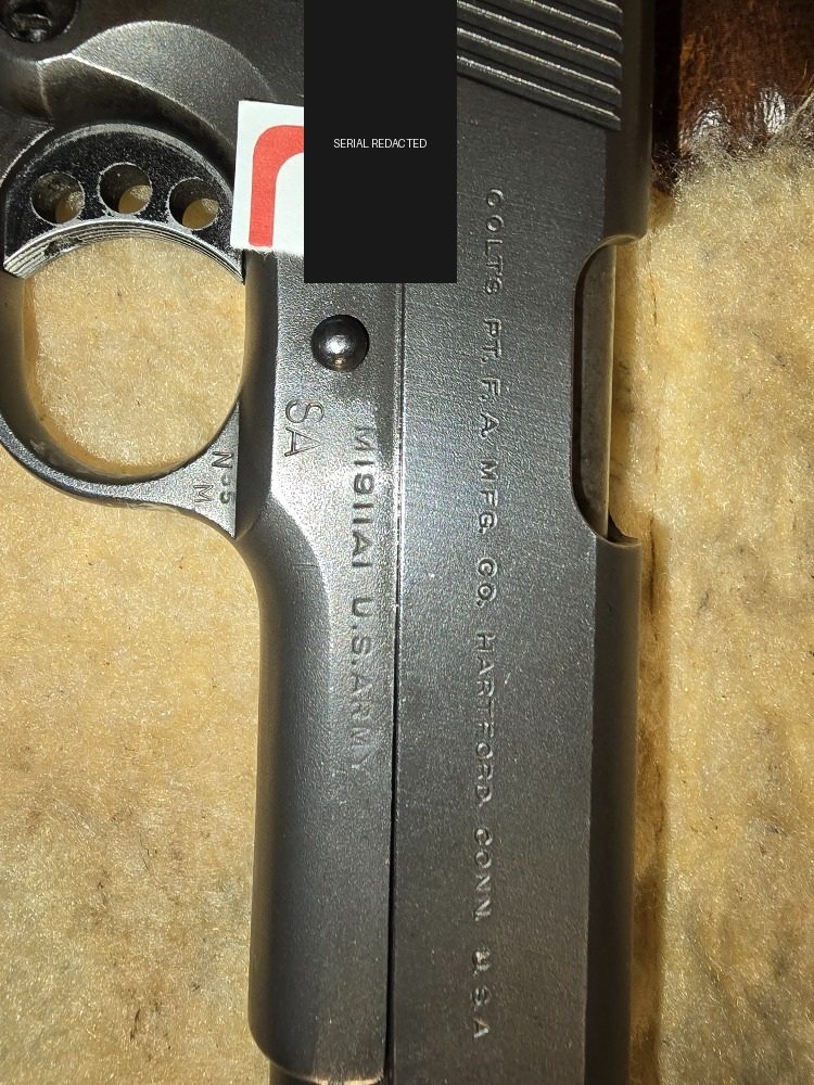 Colt slide legend with US Property SA and National Match markings